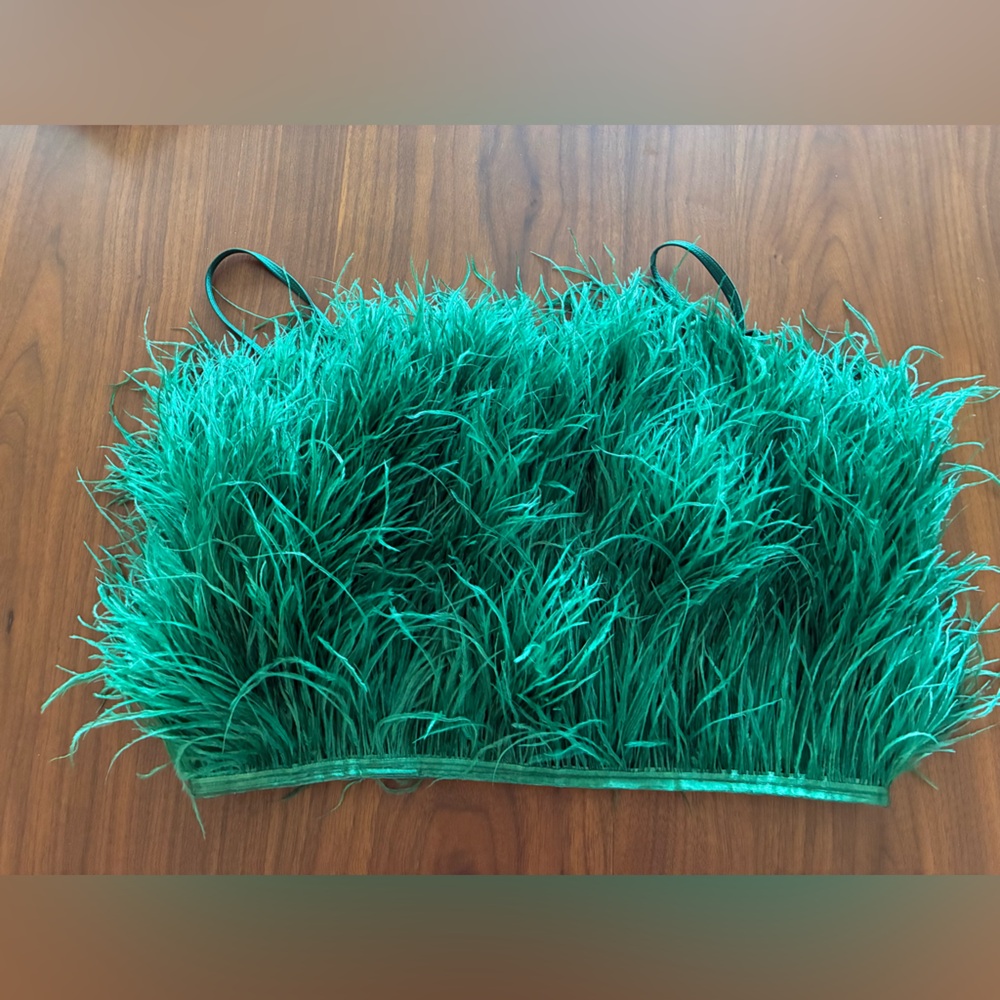 NWT Etsy seller SG Instar green ostrich feather top